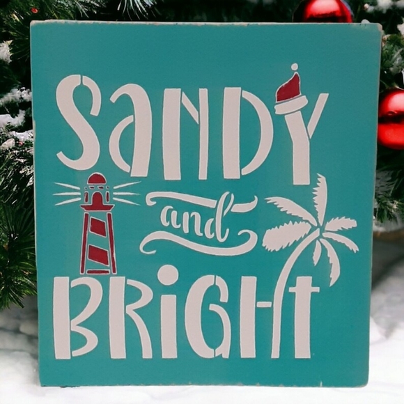 Coastal Christmas Wood Sign 6" Painted Beach Ocean Tiered Tray Shelf Sitter - Picture 3 of 13